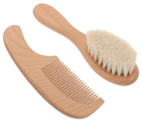HEMOTON Ensemble Brosse et Peigne pour Bébé en Bois Solide, Poils Doux, Facile à Manipuler, Bain et Soin des -nés