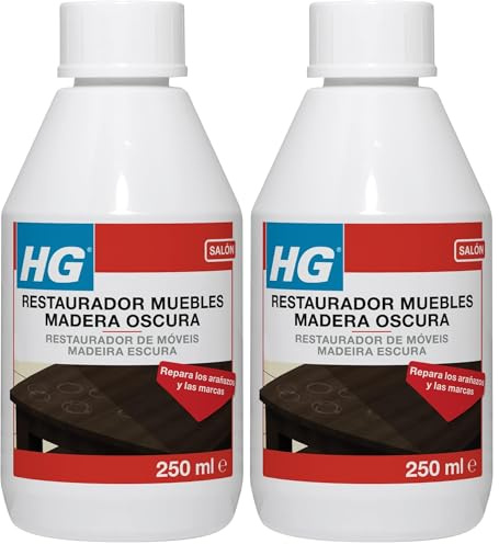 HG Restaurador de Muebles de Madera Oscura, Limpia y Elimina Marcas, Manchas, Anillos y Arañazos de Superficies de Madera, Restaura las Zonas Desgastadas y Envejecidas - 250ml (410030130)