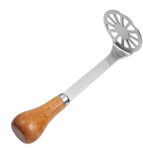 Schiacciapatate in acciaio inox, impugnatura in legno, robusto e resistente alla ruggine, facile da schiacciare per verdure e frutta, schiacciapatate a mano, 14 x 4 x 4 cm