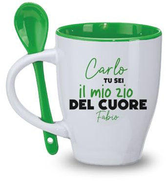 Generico ''Lo zio del mio cuore'' Tazza Personalizzata con Cucchiaio Casa Mattina Cucina Latte Caffe Tè Tisana Natale Idea Regalo Zia Zio Zietta da Nipote Nascita Festa degli zii Compleanno