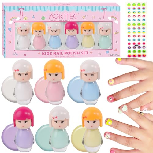 Aokitec Kindernagellack Set- auf WasserbasisPeel Off Kinder Ngellack Mädchen Ungiftig Kit, 6 Macaron Farben Nagellack Kinder, Schnelltrocknend Nagelset Perfekt für Geburtstagsgeschenke DIY Nail Salon