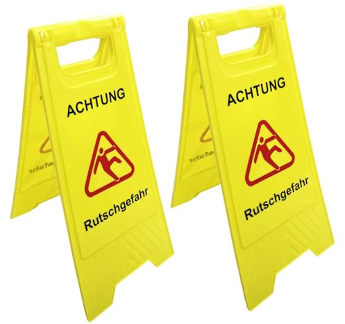 Achtung Rutschgefahr Aufsteller, Warnschild vor Glätte, beidseitig beschriftet, Hinweisschild, Gelb, 60 cm x 29 cm, 2 Stück