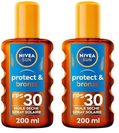 NIVEA SUN - Spray Huile Sèche Activateur De Bronzage Protect & Bronze FPS 30 - Protection Solaire & Teint Hâlé - Extrait Naturel De Pro-Mélanine - Absorption Rapide - Peaux Normales - 200 ml