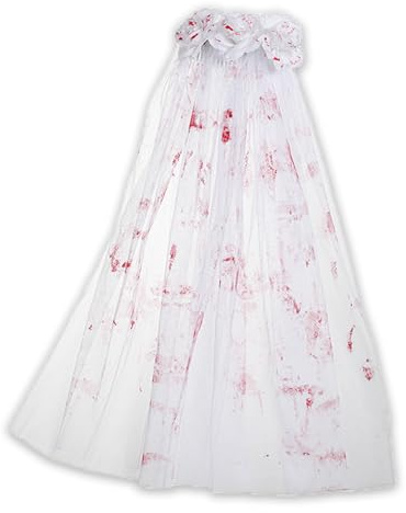 Sikweny 57CM Braut Schleier Halloween Schleier Haarkamm-Design Zombie Braut Kostüm Blumenmuster Halloween Accessoires Brautschleier Atmungsaktiv Horror Kostüm für Halloween-Party Motto-Kostümshow