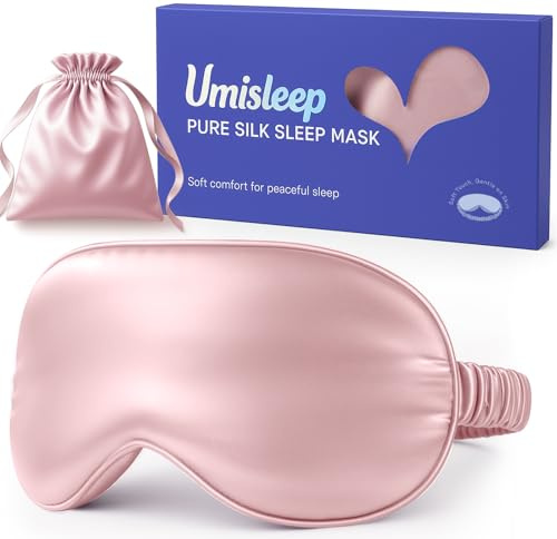Umisleep 100% pura seta maschera, 22 momme 6A, morbida e liscia, traspirante, per donne e uomini, migliore tenuta della luce, con custodia da viaggio, fascia elastica per dormire (Rosa)