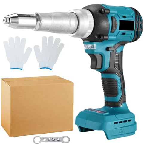 Pinza rivettatrice a batteria compatibile con Makita 18 V, 20,000 N, pinza rivettatrice elettrica senza spazzole, dado rivetto automatico a LED, strumento manuale per rivetti ciechi da 2,4 – 4,8 mm