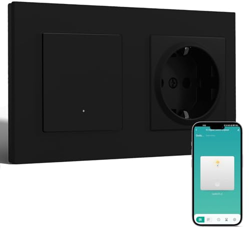 BSEED Smart Zigbee Schalter mit Normal Steckdose, Smart Lichtschalter mit Steckklemme, Funktioniert mit Alexa & Google Home, PC Rahmen, Zigbee Hub & Neutralleiter Erforderlich, 1 Fach 1 Weg, Schwarz