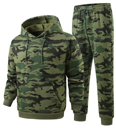 Generisch Tuta da jogging da uomo, modello mimetico, set da 2 pezzi, con cappuccio e pantaloni in stile militare, tuta casual per sport e tempo libero, Stile_y01 mimetico, L