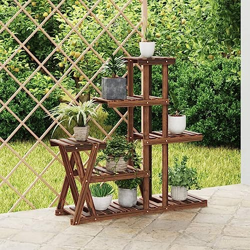 HaoChrymec Portafiori in Legno Massello di Abete, Design Carbonizzato, Portavasi da Balcone, Supporto per Piante, per Interni ed Esterni, Colore Marrone Carbonizzato, 95x25x96 cm