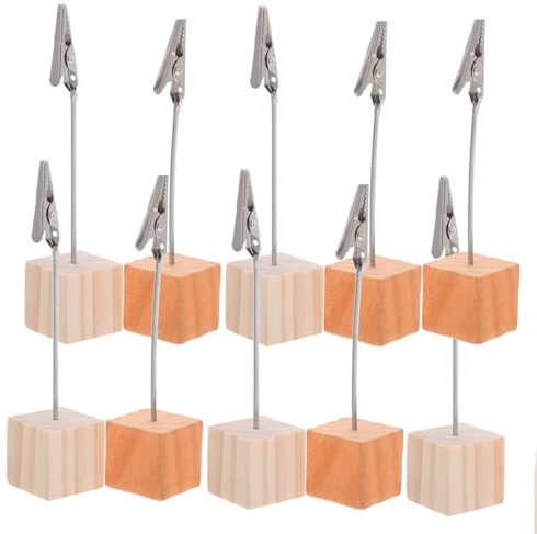 VILLFUL 20 pièces Lot de Supports Photo Bois avec Pinces Solides pour Notes et Numéros de Table Socle Compact Bois Naturel et Orange Vintage Porte-mémo Décoratif pour Mariages et