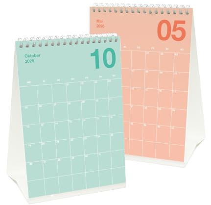 heaven+paper® Tischkalender 2026 Kalender 2026 DIN A5 Designkalender zum Aufstellen– Jahreskalender 2026 Familienkalender 2026, Planer zum stellen – farbenfroh oder minimalistisch