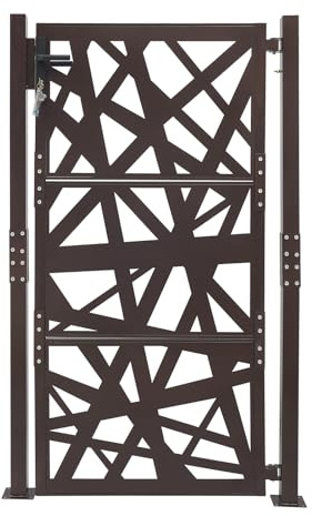 Puerta de jardín de metal, 105 x 175 cm, con cierre, para jardín, terraza, exterior, puerta de hierro, puerta de seguridad, puerta de entrada, valla de jardín (marrón)