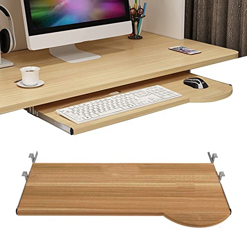 Skjutbart tangentbordsbricka, valnötsfinish, 70 x 26 cm/28 x 10 tum, ergonomisk utdragbar plattform för tangentbord och mus, perfekt för hem, kontor och skolarbetsstation.