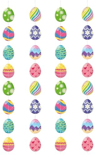 Reccisokz Set da 4 Ghirlande Pasquali a Sospensione - Strisce Decorative con Uova di Pasqua Colorate da 70cm,Decorazioni Appese per Casa,Finestre e Albero di Pasqua, Addobbi Primaverili in Cartoncino