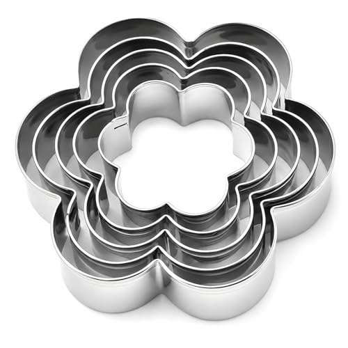 5 Pcs Flower Cookie Cutter Set,Stainless Steel Biscuit Cutters | 5 stainless steel flower cutters in multiple sizes, perfect for cookies, fondant, pastries, cake decorating and DIY baking.