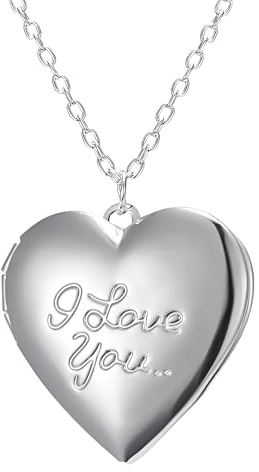 Collar con medallón de corazón de Plata de Ley 925 para Mujer, Collar con Colgante de Foto con medallón en Forma de corazón Vintage para Pareja, Collar con medallón de Imagen, Collar con medallón de