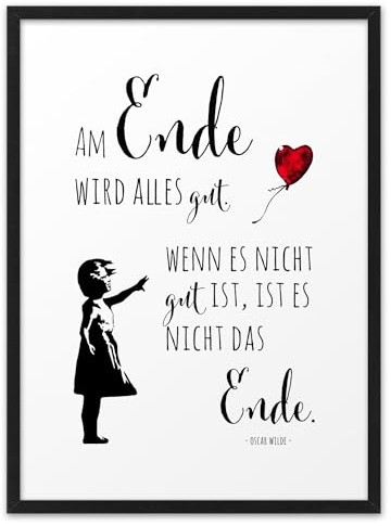 ABOUKI AM ENDE WIRD ALLES GUT Wandbild Kunstdruck DIN A4 ohne Rahmen | Alles Wird Gut Geschenk, Streetart Bild Poster, Sprüche Bilder, Motivation Poster, Geschenkidee