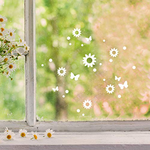 Fensterbilder Fensterbild Hase Reh Blumen Schmetterlinge wiederverwendbar Frühling Frühlingsdeko Ostern Fensterdeko M2458 - ausgewählte Farbe: *weiß* ausgewählte Größe: 9. Blumen & Schmetterlinge*