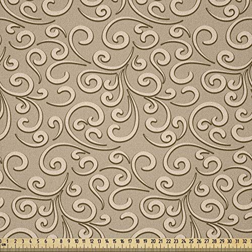 ABAKUHAUS Beige Stoff als Meterware, Damast Floral viktorianischen, Microfaser Multi Zweck Dekostoff für Kunsthandwerke, 3M (230x300cm), Französisch Beige