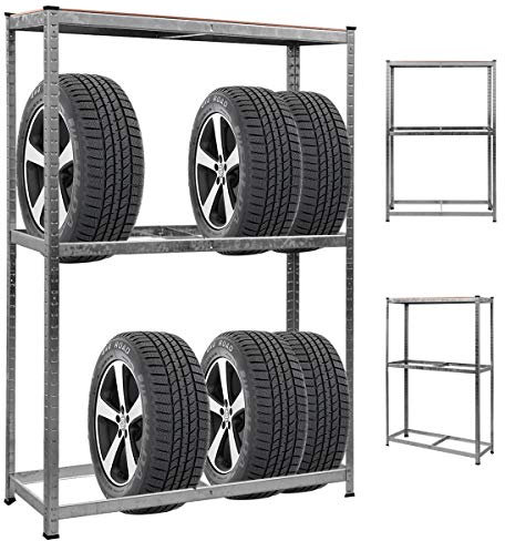 DREAMADE Reifenregal für 8 Reifen belastbar bis 795 kg, Reifenständer Werkstattregal SteckregalLagerregal aus Metall, verstellbares Schwerlastregal 180 x 120 x 40 cm