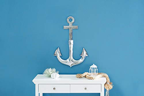Licht-Erlebnisse Maritime Deko Wand Anker Aluminium glänzend in Silber 45cm x 70cm Nautische Wanddeko Wohnzimmer Schlafzimmer