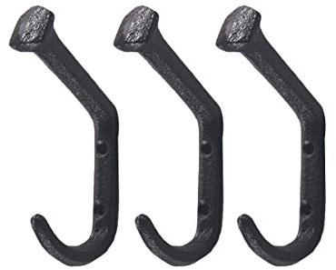 TentHome 3 x Garderobe Kleiderhaken Wandgarderobe Landhaus Garderobenhaken gebogen Wandhaken Antik Gusseisen Mantelhaken Rustikal Nägel Mehrzweckhaken Gartenhaken