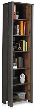 moebel-eins Cassia Büroregal 6 Böden schmal, Material Dekorspanplatte, Old Wood Vintage/betonfarbig