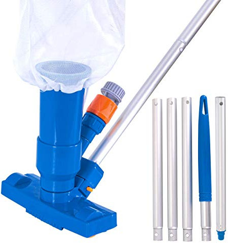 Aspirador de Piscina Portátil,Aspiradora de Mano para Piscina y SPA,Limpiador Subacuático con Cepillo,Poste de 5 Secciones de Bolsa de 50,para Piscinas sobre el Suelo,Estanques,5 Pieces