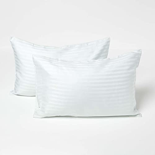 HOMESCAPES Taie d’Oreiller Enfant 40x60 cm en Percale de Coton égyptien 330 Fils, Lot de 2, Taie d’Oreiller bébé Coloris Bleu, Linge de lit Enfant