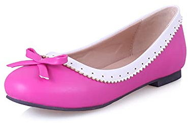 CHICMARK Scarpe basse carine da donna con fiocco e pizzo rotondo, Fucsia, 39 EU