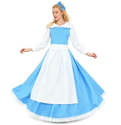 Beauty Belle - Disfraz de Bestia, disfraz de Dan Stevens para Halloween, vestido de sirvienta, disfraz de fiesta elegante, talla 2XL, color azul