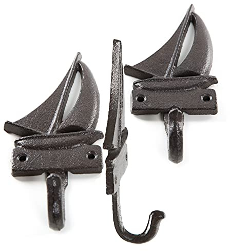 Logbuch-Verlag 3 maritime Wandhaken Garderobenhaken Gusseisen Segelboot Handtuchhaken 7,5 x 16 x 3,5 cm Badezimmer Deko