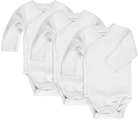 LaLoona Body Neonato Avvolgente Maniche Lunghe 3 Pezzi - Tutine Neonato Cotone con Bottoni, Testato OekoTex Standard 100 - (62/68, Bianco)