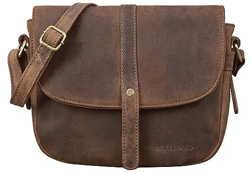 STILORD 'Kira' Umhängetasche Frauen Leder Vintage kleine Handtasche zum Ausgehen klassische Abendtasche Partytasche Freizeittasche Echtleder, Farbe:calais - braun