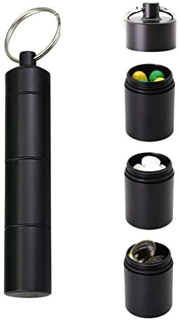 LiuJzzj Portapillole in Alluminio Impermeabile 3 Scomparti Portachiavi Nero