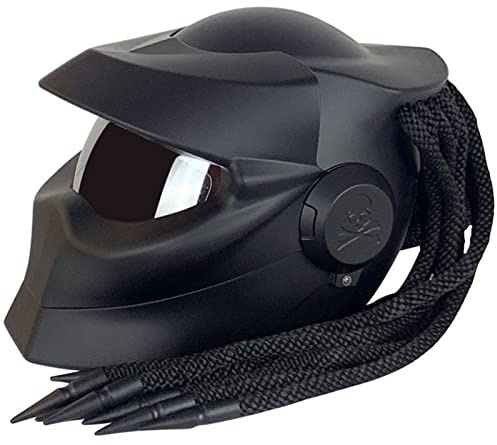 Casco Moto Casco Tapa Frontal Visera Robot Trenzas Luces Advertencia Casco Moto Cara Completa ECE Aprobado Hombre Mujere Adulto Todoterreno Crucero Chopper Motocross