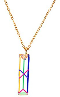 Kette Halskette mit Anhänger Schmuck für Frauen Mädchen Mode Einfacher Schmuck Geburtstagsgeschenk Englisch Harz Buchstabe Acryl Farbe gestreifte Halskette 26 Anhänger Halskette (I, One Size)