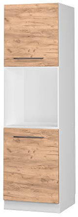 Vicco Herdumbauschrank Fame-Line, Goldkraft Eiche, 60 cm | Backofennische auf komfortabler Höhe · Soft-Close · Höhenverstellbare Füße · Metallgriffe · Einfache Integration ✓