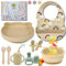 HappyDoo | Coffret Repas Bebe | 12 Pièces | Assiette Ventouse pour Bébé | Couverts Bébés | Bavoir et Bol | Tasse | Cadeau Grignoteuse Bébé | Vaisselle Bebe Sans BPA | Dans un Coffret Cadeau