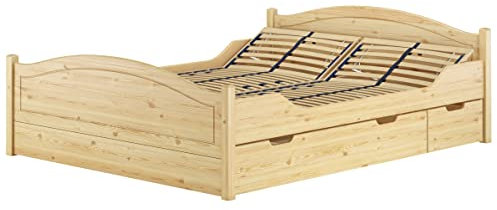 Erst-Holz®Massivholzbett Landhausstil 160x200 Doppelbett Futonbett Kiefer massiv Zubehör wählbar V-60.33-16mit Federholzrahmen und Doppelbettkasten