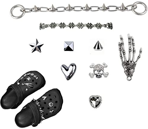 Gothic Y2K Faux-Diamant-Schuhanhänger mit Ketten, Punk-Spitzen und Charms für Damen und Herren - Biker-Stil
