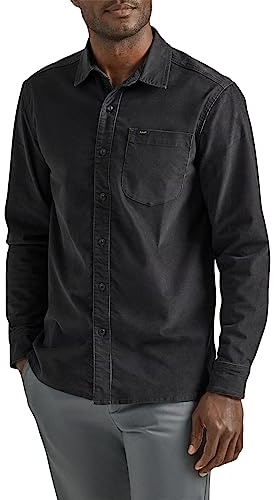 Lee Herr extrem motion all purpose långärmad arbetarskjorta skjorta med button-down-krage, antracitfärgad manchestersammet, XXL