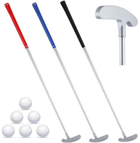 Wettarn 3 Sets Golf Putter Two Ways for Men Women Kids Club with 6 Practice Golf Balls for Left or Right Handed Golfers Indoor Outdoor(Red, Blue, Black)