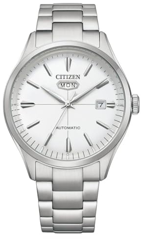 Citizen NH8391-51A rostfritt stål automatisk klocka med vit urtavla för män, silver, armband, Silver, armband