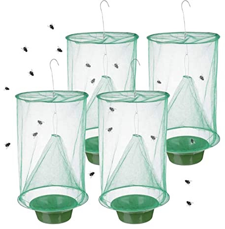 Piège à mouches suspendu 4 pièces 16x9x9 pouces piège à mouches, filet de cage de capture de mouches suspendu au ranch, piège à mouches pliable et réutilisable, filet de piège à mouches pliable