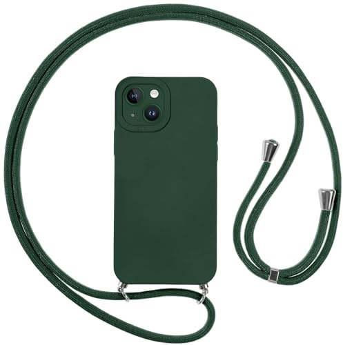 Vauki Coque pour iPhone 13 avec Cordon, Etui avec Collier - Tour de Cou Lanière en Corde - Silicone Housse avec Réglable Chaine pour iPhone 13, Bandouliere - Vert