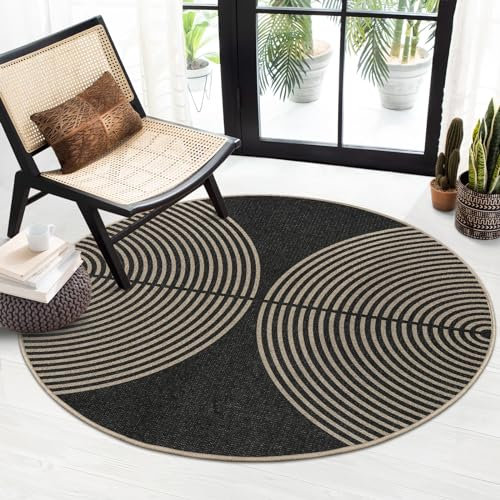 Lahome Moderner runder Regenbogen-Teppich, 122 cm, rund, für drinnen und draußen