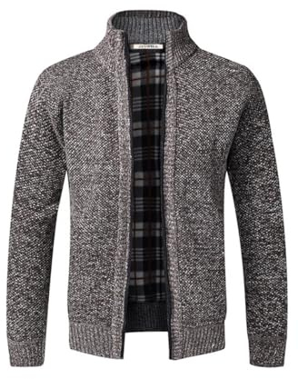 Jinsha Cardigan-da Uomo-Lavorato a-Maglia Maglione - Classico Business Fashion Collo Alto con Cerniera Grossa Caldo Foderato in Pile Autunno Primavera Invernale Maglione Giacca Uomo(Coffee XS)