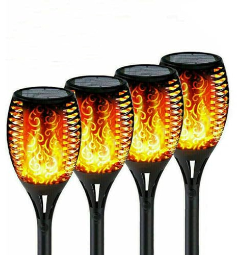 Ridgeyard Lumières Solaire Flammes, 4 Pack Torche Solaire Flammes de Jardin 96 LED Lampes Extérieur avec Dancing Flames Décor pour Jardin Patio Cour Pathway Piscine, Étanche IP65 Réverbères
