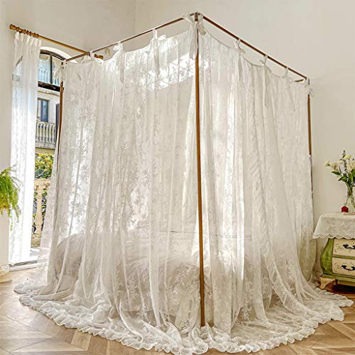 qiqiaollo Romantisches Moskitonetz mit 4 Eckpfosten aus Spitze, für Mädchen und Frauen, Bettvorhang, Baldachin für Erwachsene, Hochzeit, Schlafzimmer, Kinderzimmer, Dekoration, 427